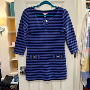 Lilly Pulitzer Charlene Tunic Blue Stripes Pockets Stretch Nautical Small NWT